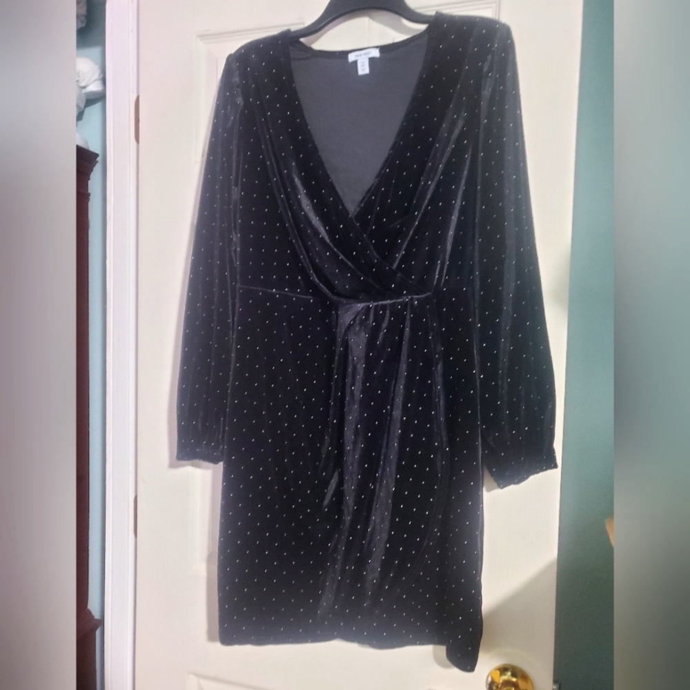 Nine West studded/bedazzled Velvet Midi Wrap Dress Black Size 0X